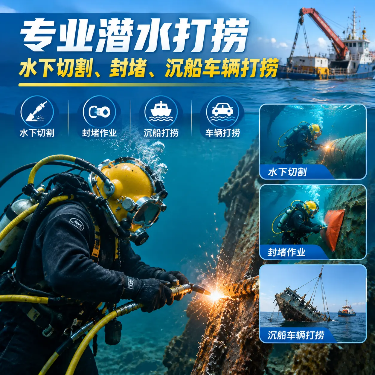 专业潜水打捞｜水下切割、封堵、沉船车辆打捞北屯